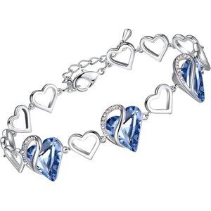Leafael Heart Crystal Bracelet Women Silver Birthstone Infinity Charm Jewelry